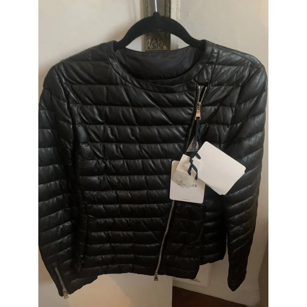 MONCLER BLACK MOTO JACKET WOMENS XL NEW W/TAGS - Picture 3 of 6